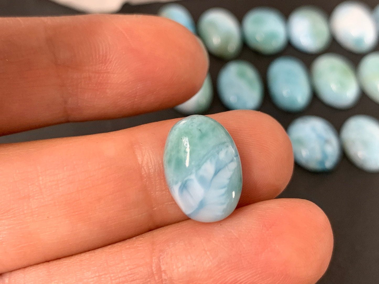 Larimar oval 14mm long cabochon