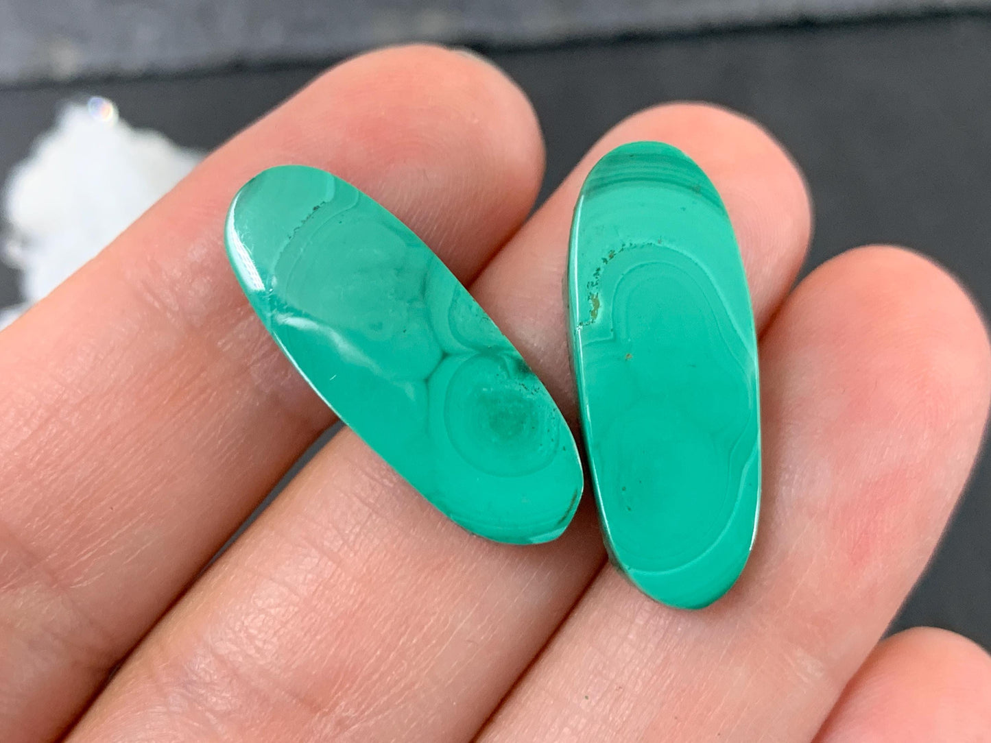 Malachite oval 9x25x4mm cabochon pair