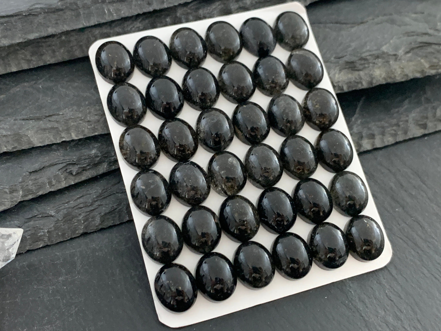 Black Rutilated Quartz oval 10x12mm cabochon - Calibrated cabochons