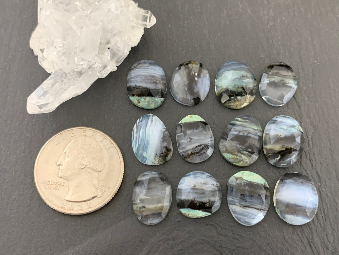 Faceted Peruvian Opal 13-15mm long cabochon