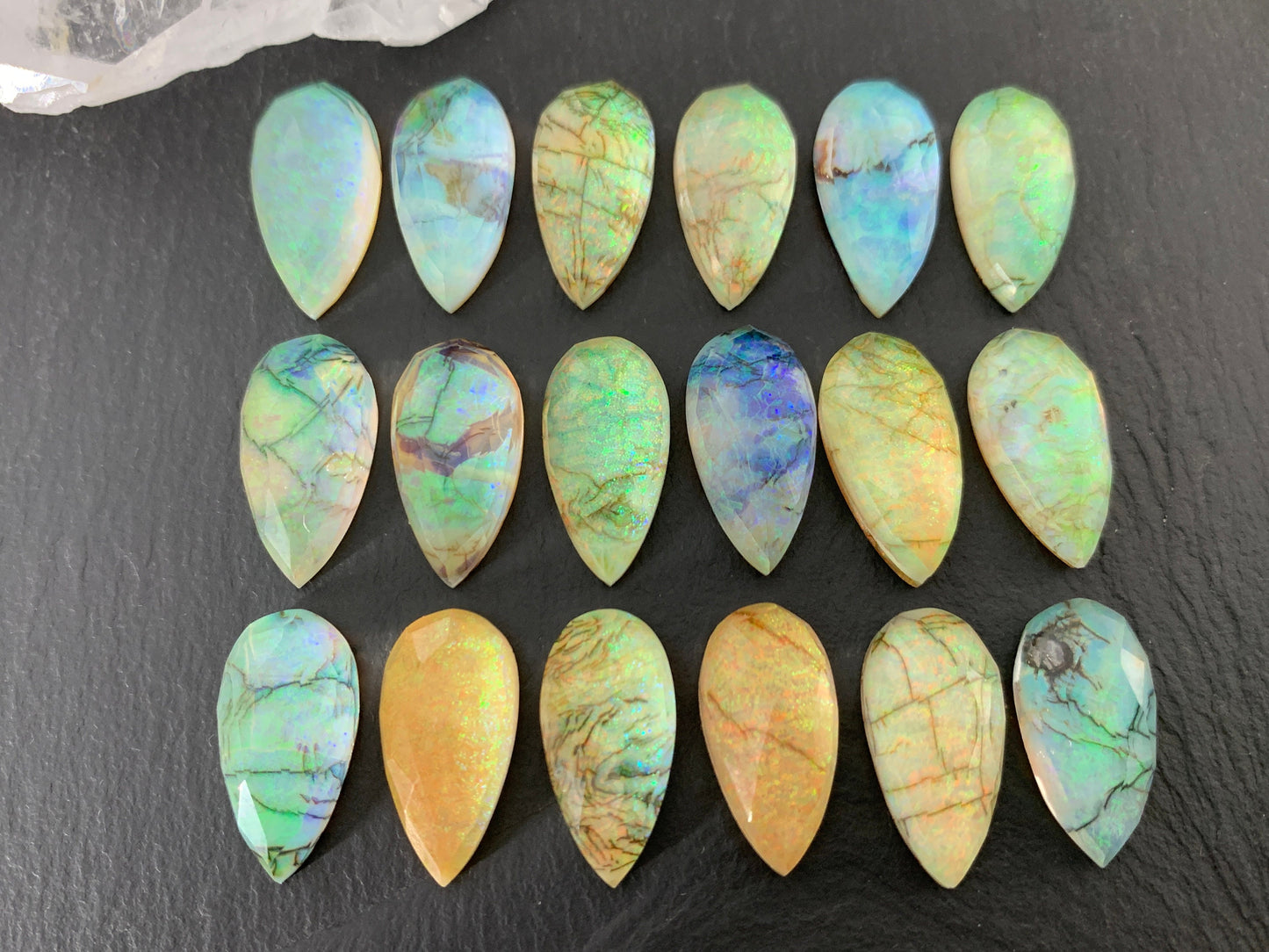 Faceted Monarch Opal pear 10x20mm cabochons - Doublet cabochons (AO65-3)