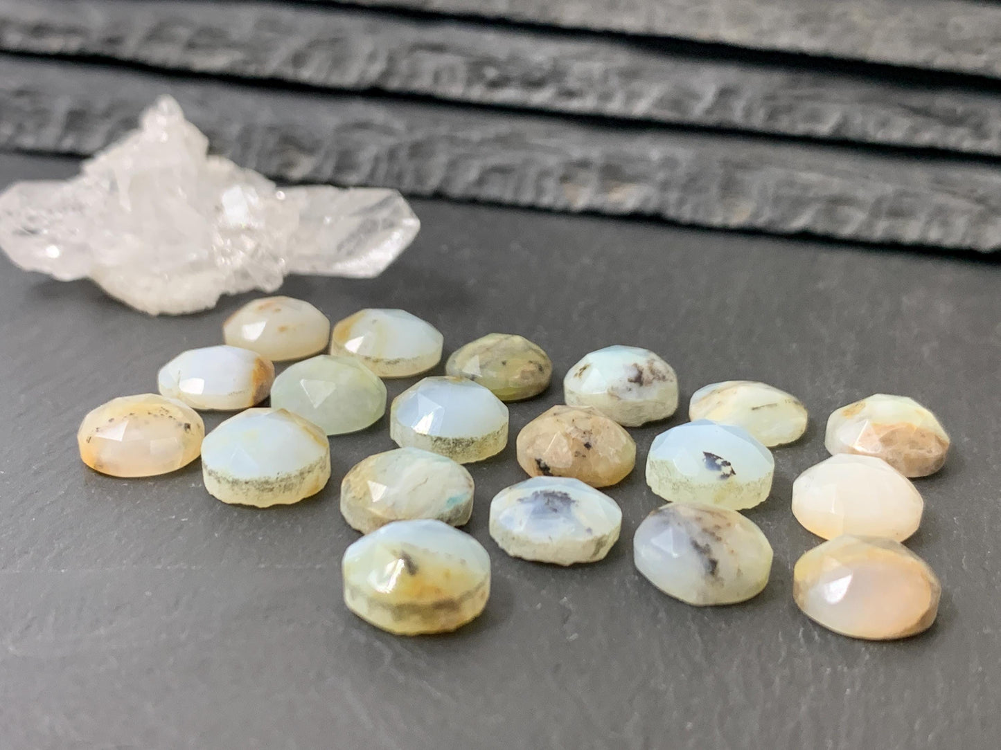 Faceted Peruvian Opal round 10mm cabochon