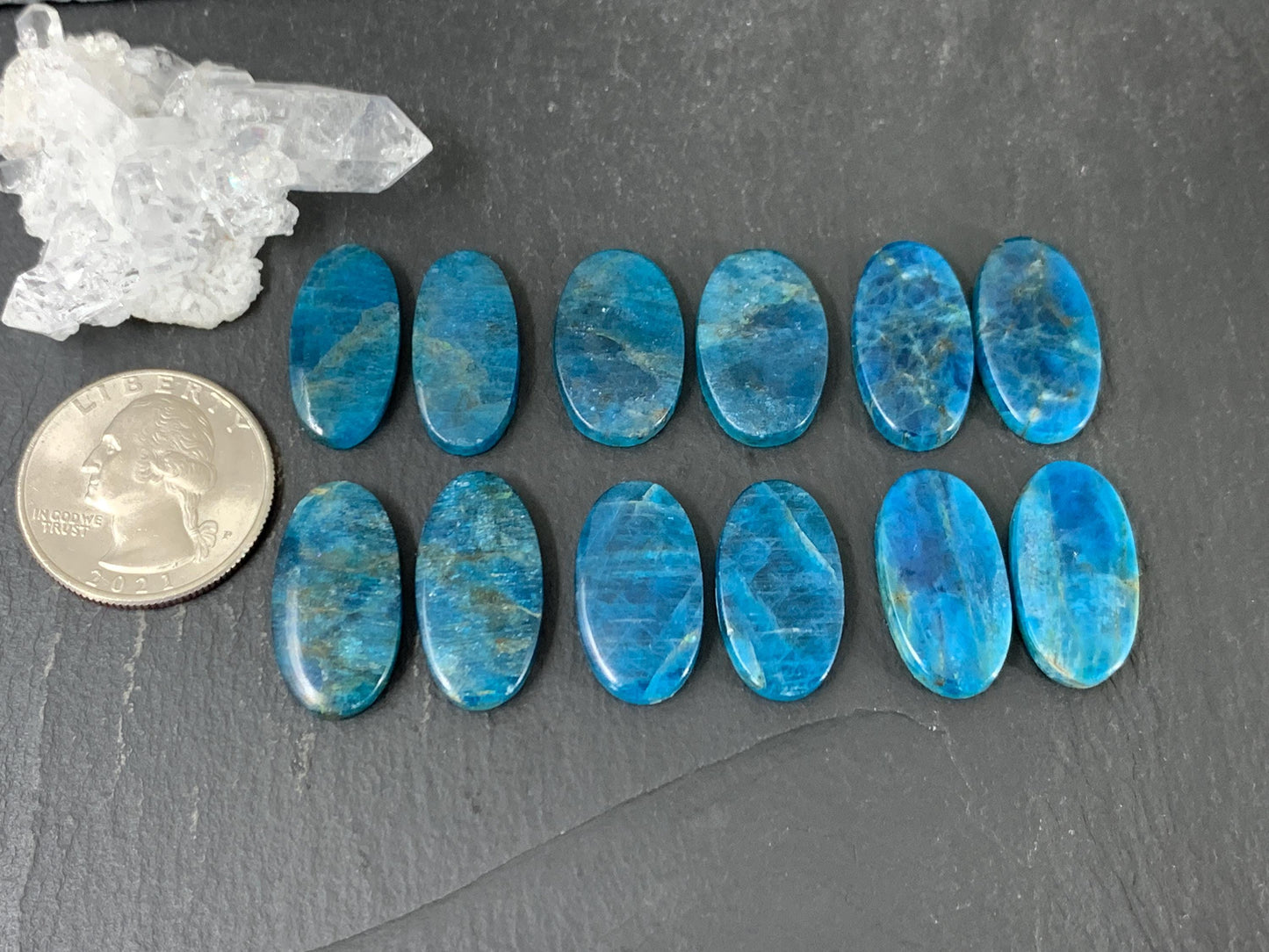 Apatite oval 20-22mm long cabochon - Buy by pair