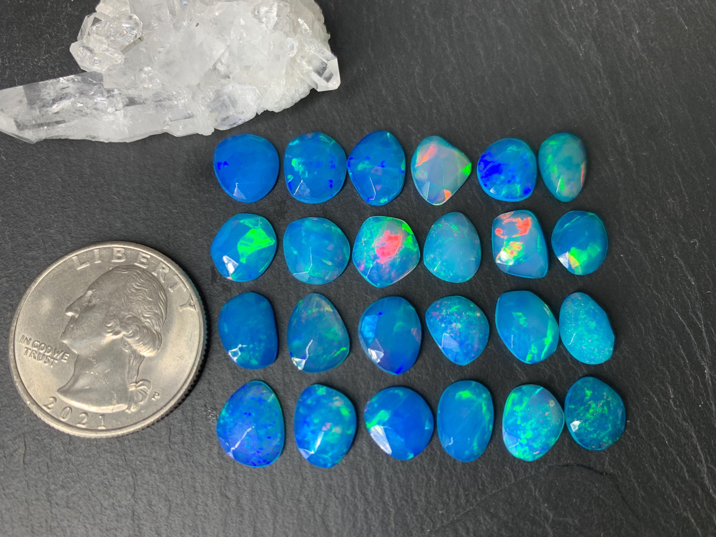 Faceted Blue Ethiopian Opal 8-10mm long cabochon