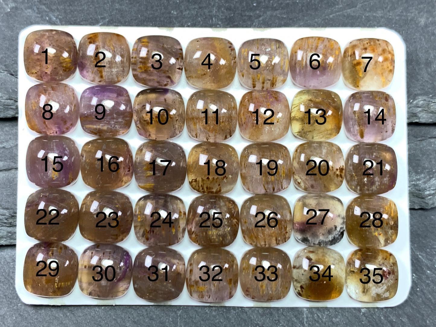Amethyst Cacoxenite square cushion 10mm cabochon - Calibrated cabochons