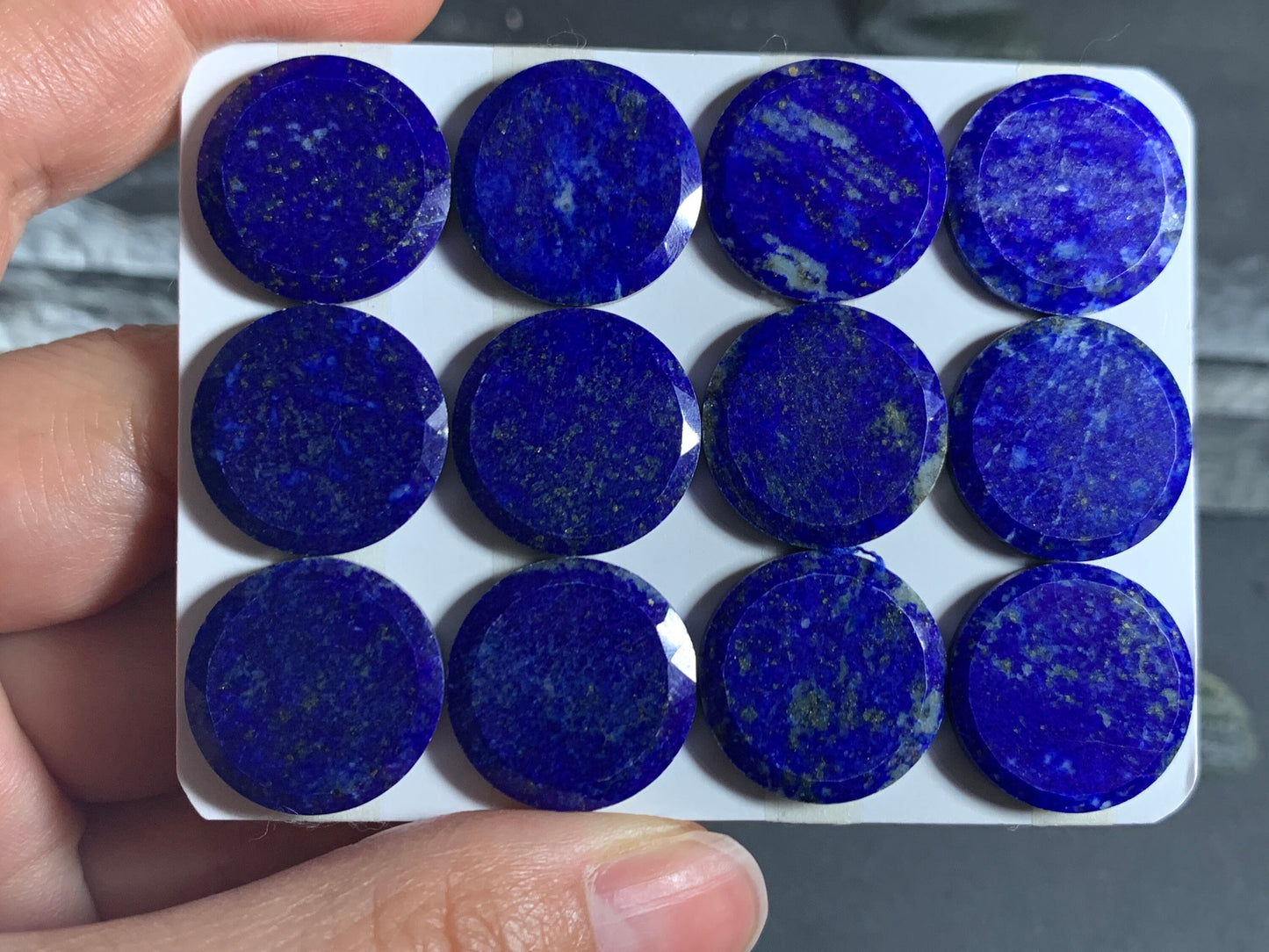 Flat Lapis Lazuli round 18mm Cabochon with Faceted Edge