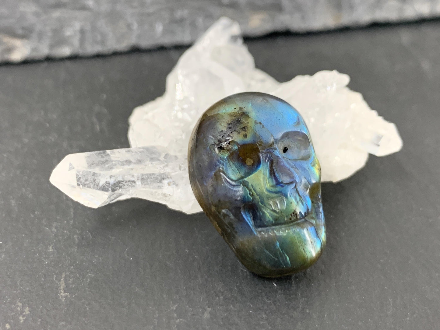 Labradorite Skull Cabochon 15x21mm - Natural Green Stone Flat Back Gem