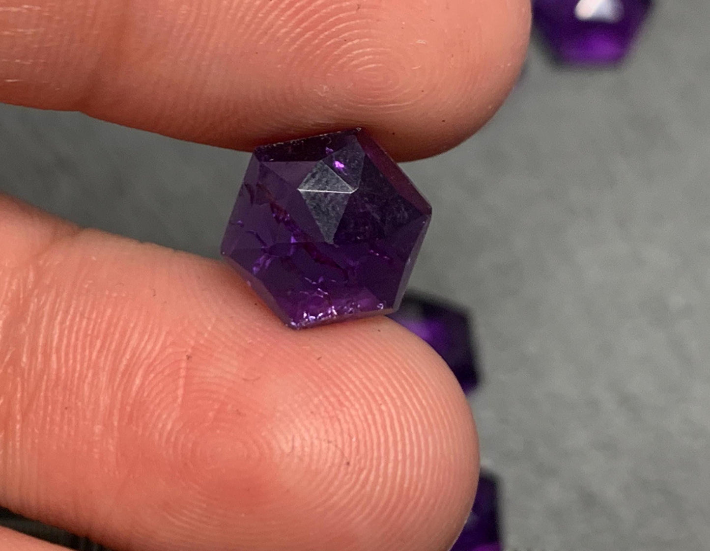 Discounted Damaged faceted Amethyst Hexagon 10mm Cabochon