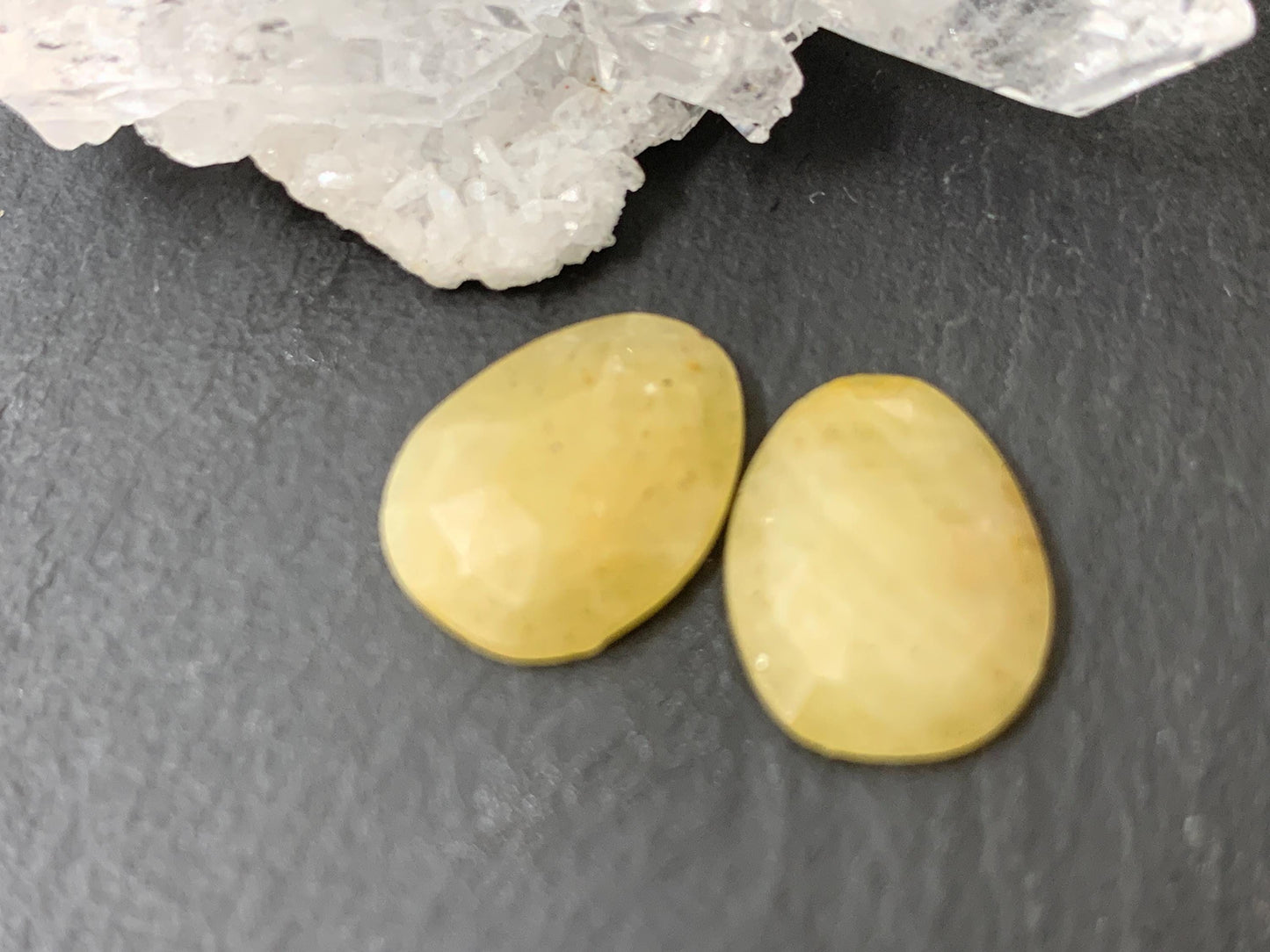 Faceted Yellow Sapphire pair 10x13x25mm cabochon
