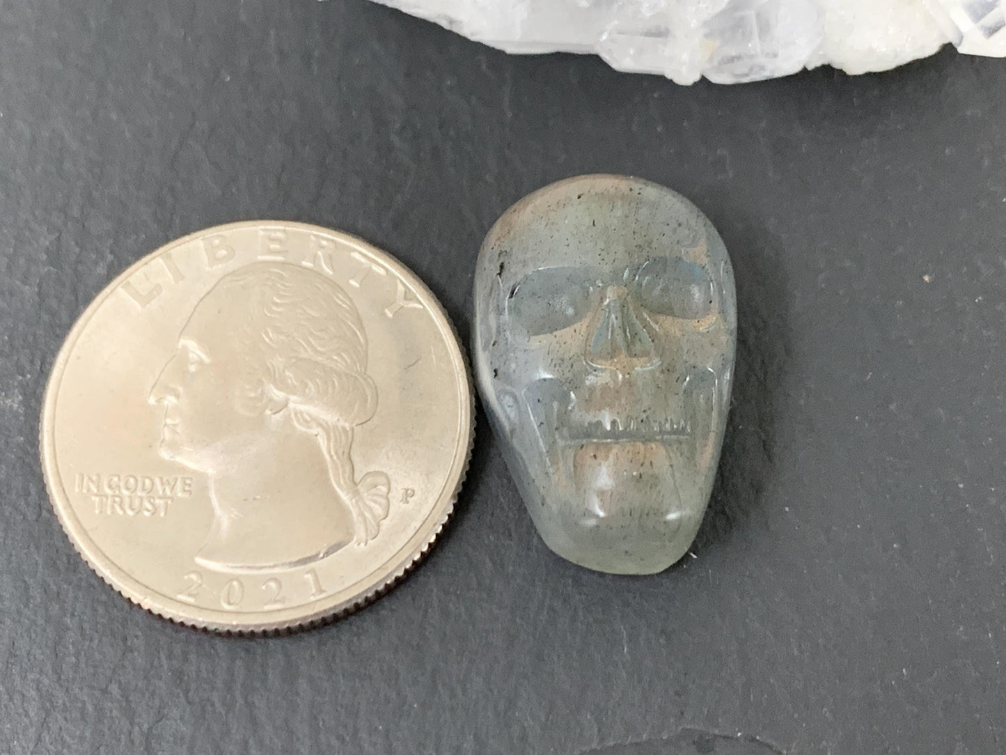 Labradorite Skull Cabochon 14x21mm - Natural Green Gemstone, Hand Carved