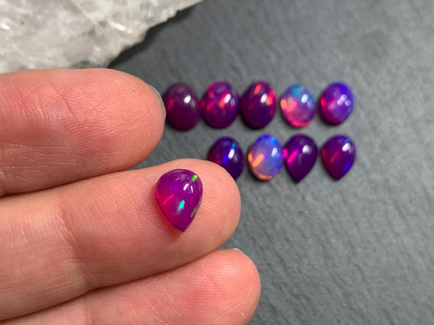 Ethiopian Opal oval, pear 8-9mm long cabochon - Natural Opal smoked to purple color