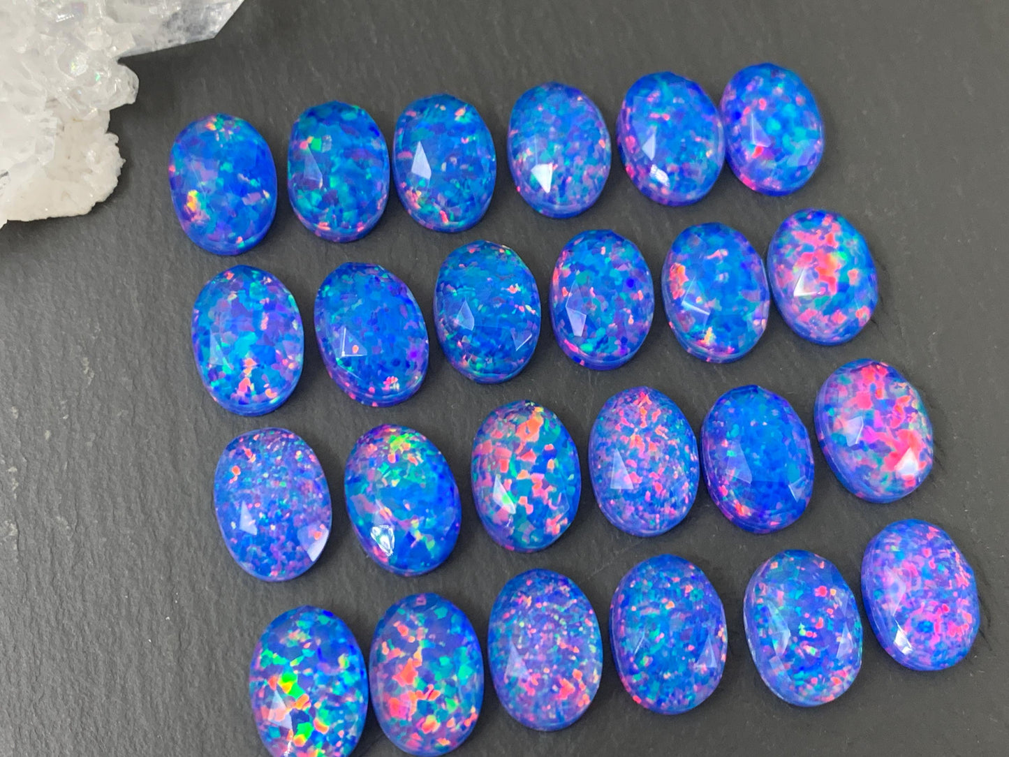 Faceted Aurora Opal oval 10x14mm cabochons - Doublet cabochons