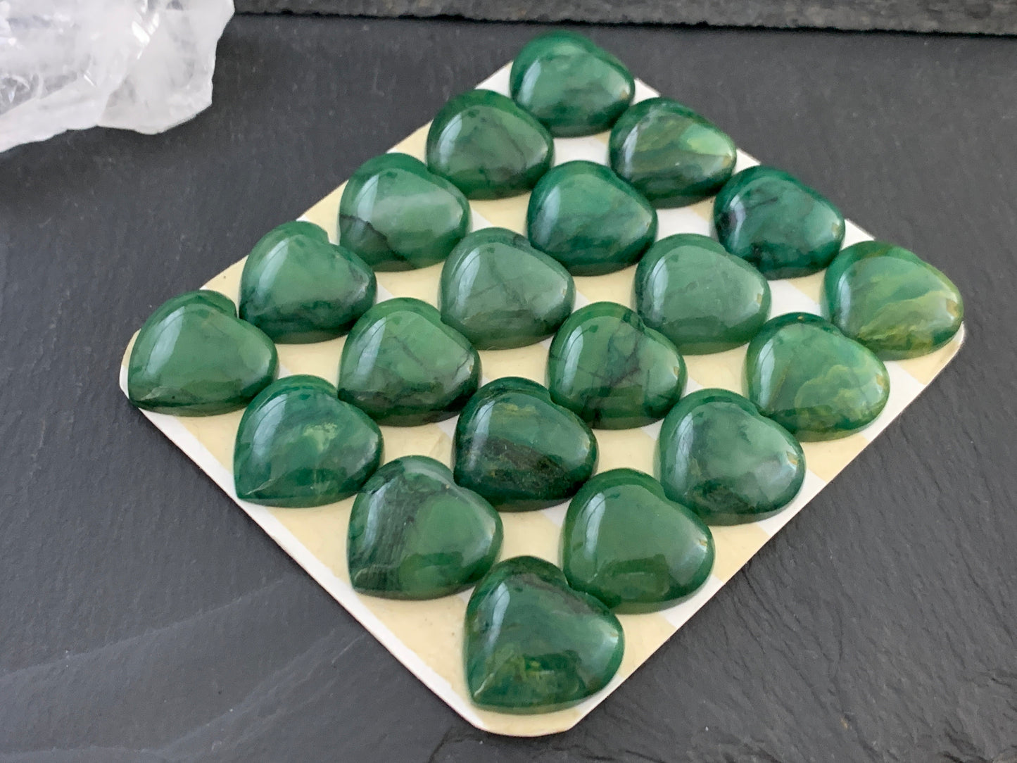 African Jade heart 20mm Cabochon - Calibrated Cabochons