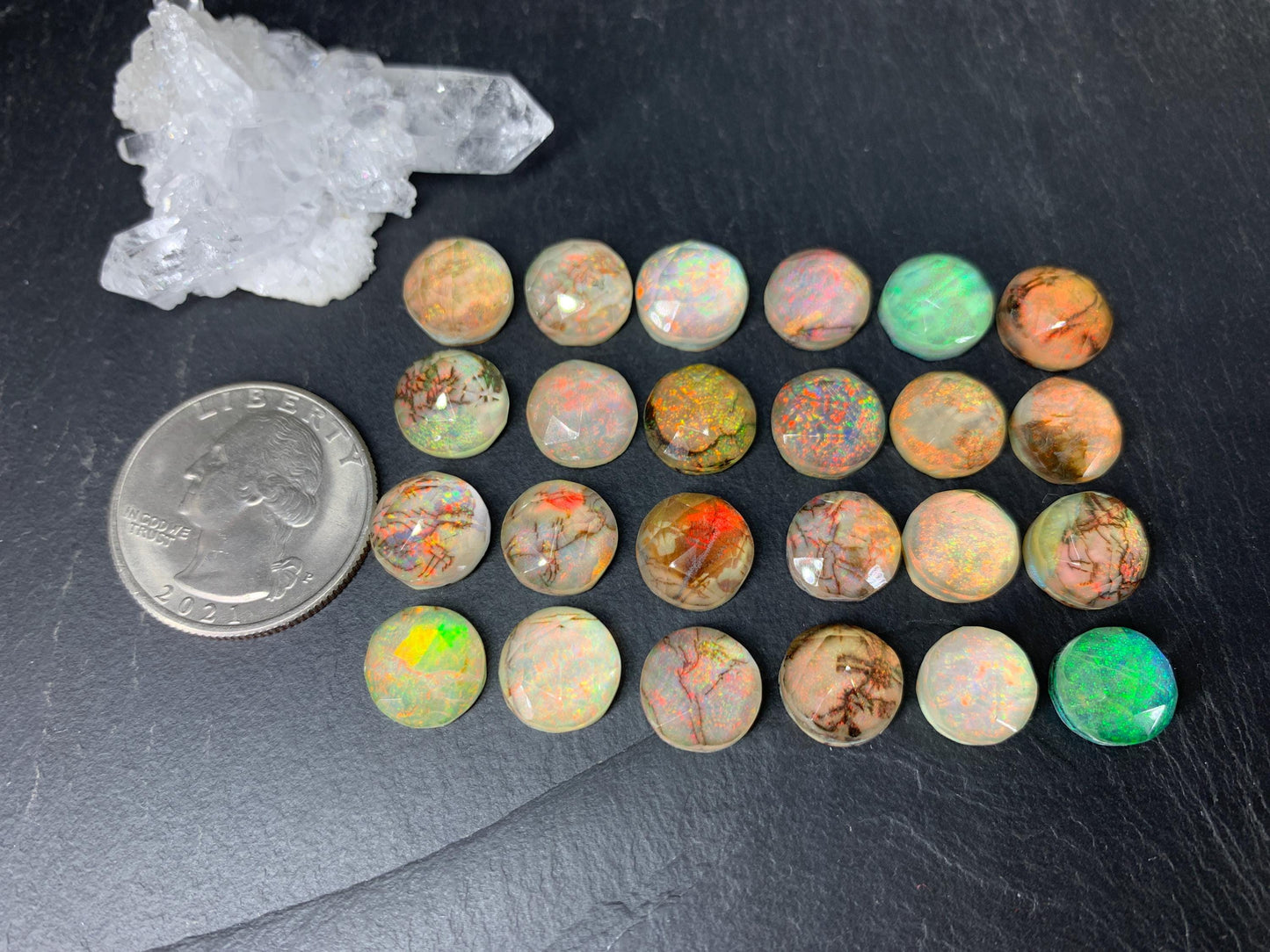 Faceted Monarch Opal round 10mm cabochons - Doublet cabochons