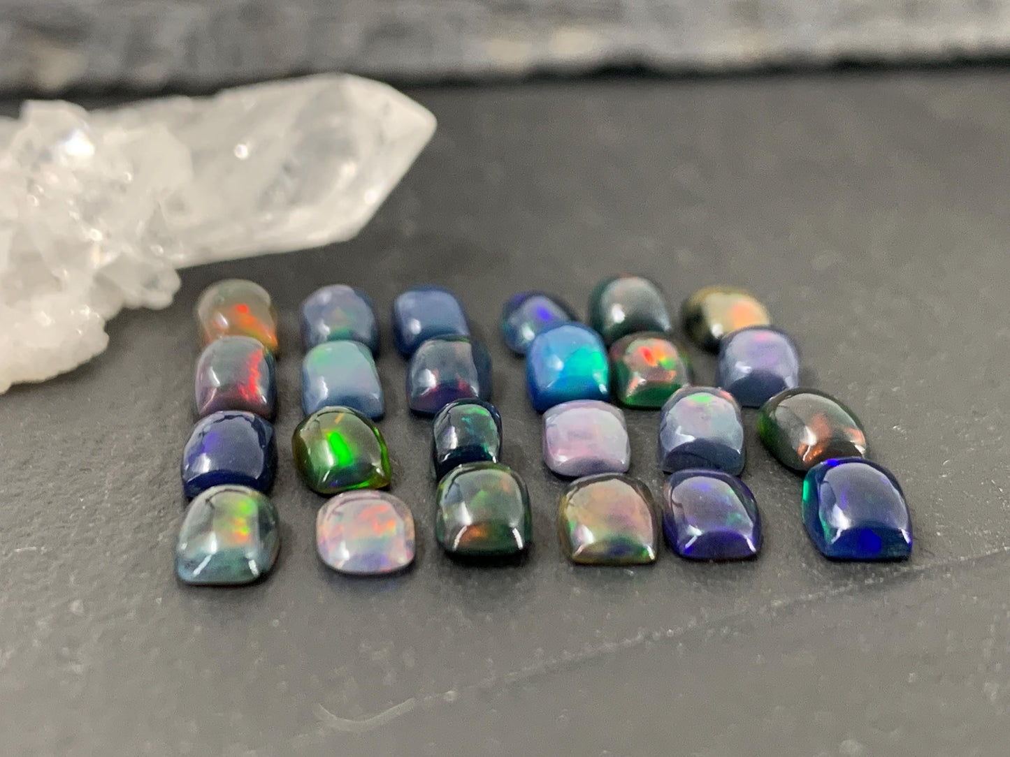 Black Ethiopian Opal rectangle 4x6mm cabochon