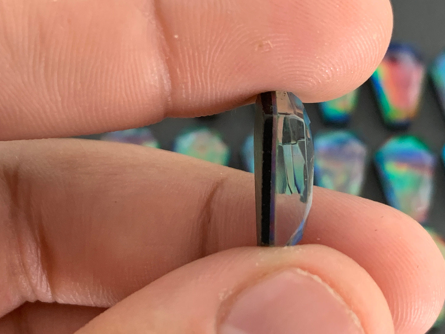Faceted Aurora Opal coffin 10x16mm cabochon - Doublet cabochon