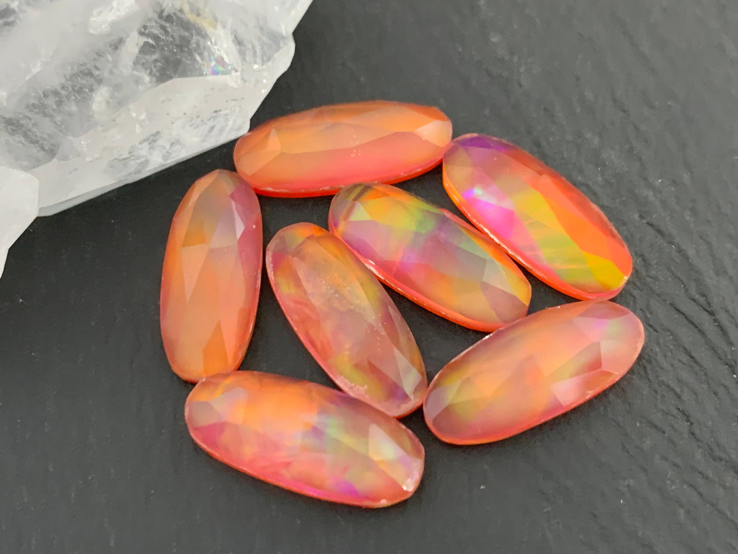 Faceted Aurora Opal oval 8x20mm cabochon - Doubte cabochon