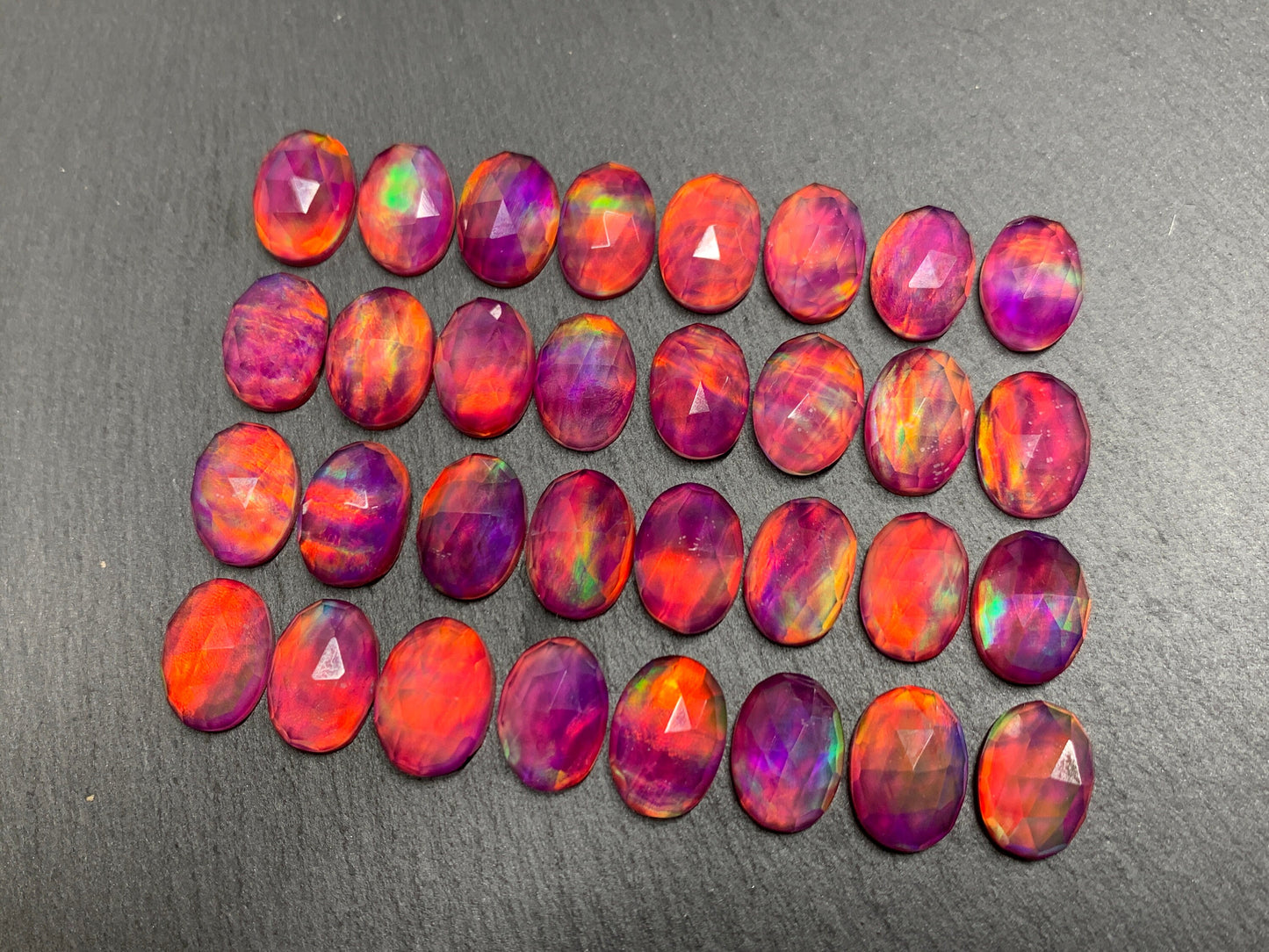Faceted Aurora Opal oval 10x14mm cabochons - Doublet cabochons