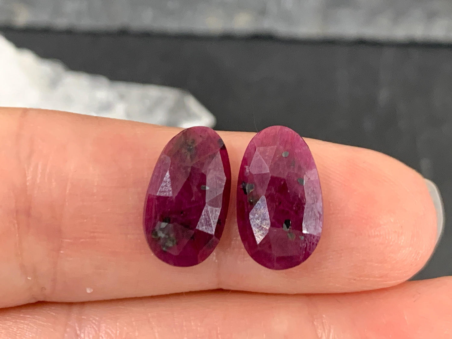 Faceted Ruby pair 8x13x3mm cabochon