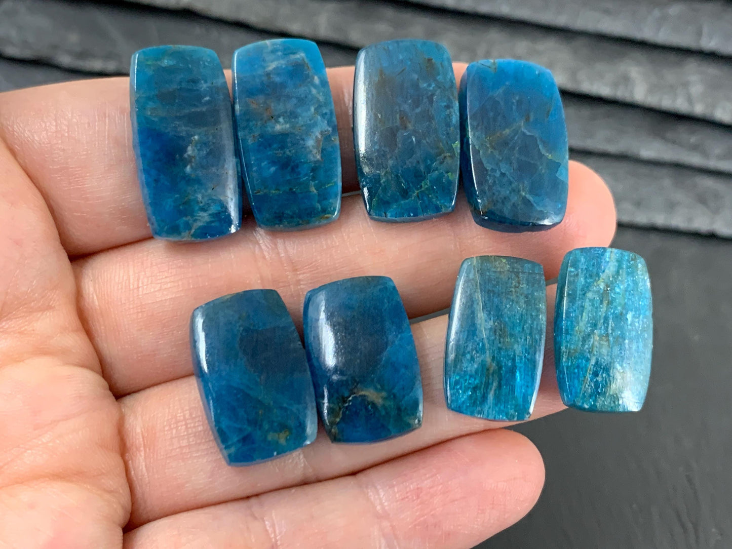 Apatite rectangle 19-23mm long cabochon - Buy by pair