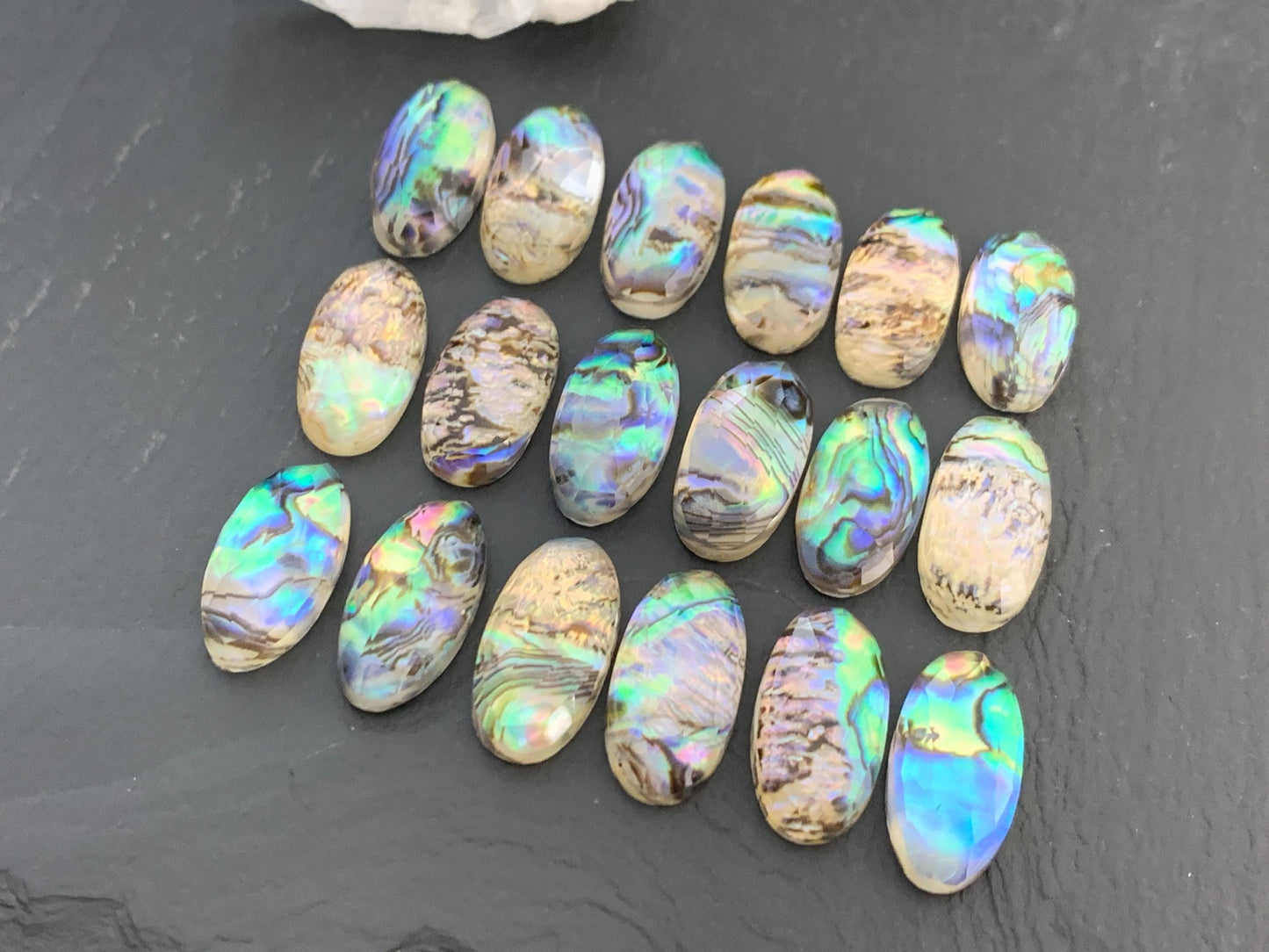 Faceted Abalone Crystal Doublet Oval Cabochon 10x20mm