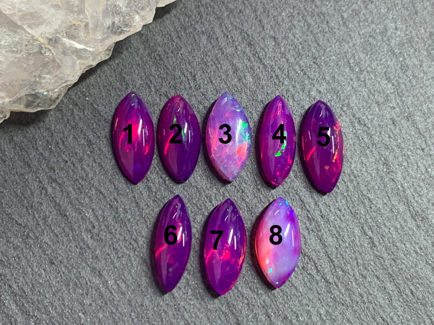 Ethiopian Opal marquise 12mm long cabochon - Natural Opal smoked to purple color