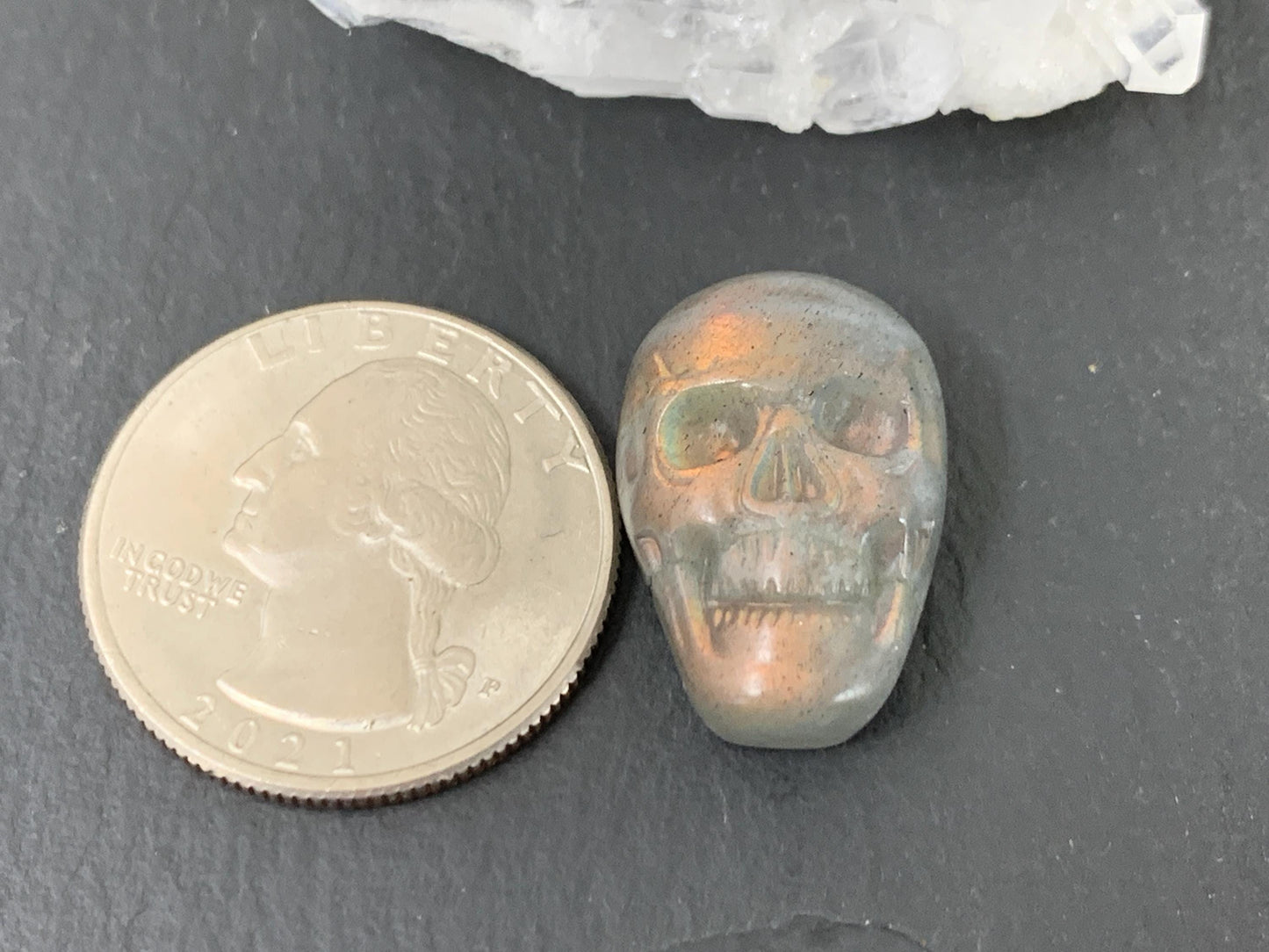 Labradorite Skull Cabochon 14x21mm Flat Back Carving Gemstone