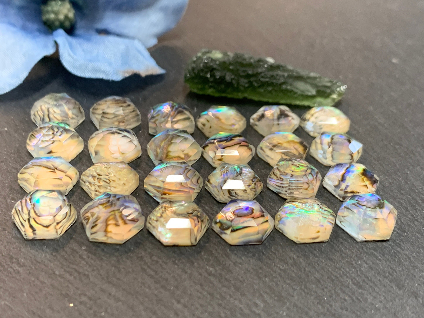 Faceted Abalone Crystal hexagon 10mm doublet cabochon