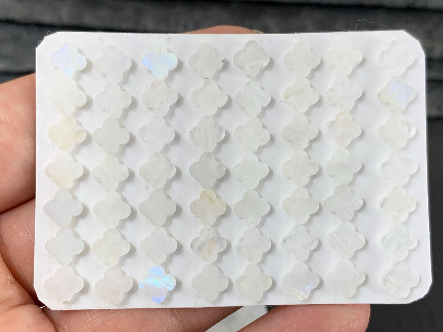 Flat Rainbow Moonstone clover 6mm, 10mm cabochon - Calibrated cabochons