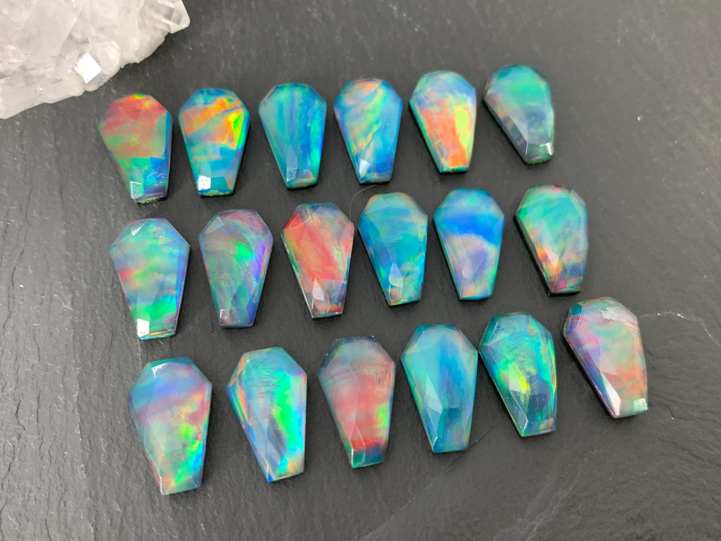 Faceted Aurora Opal coffin 10x16mm cabochon - Doublet cabochons