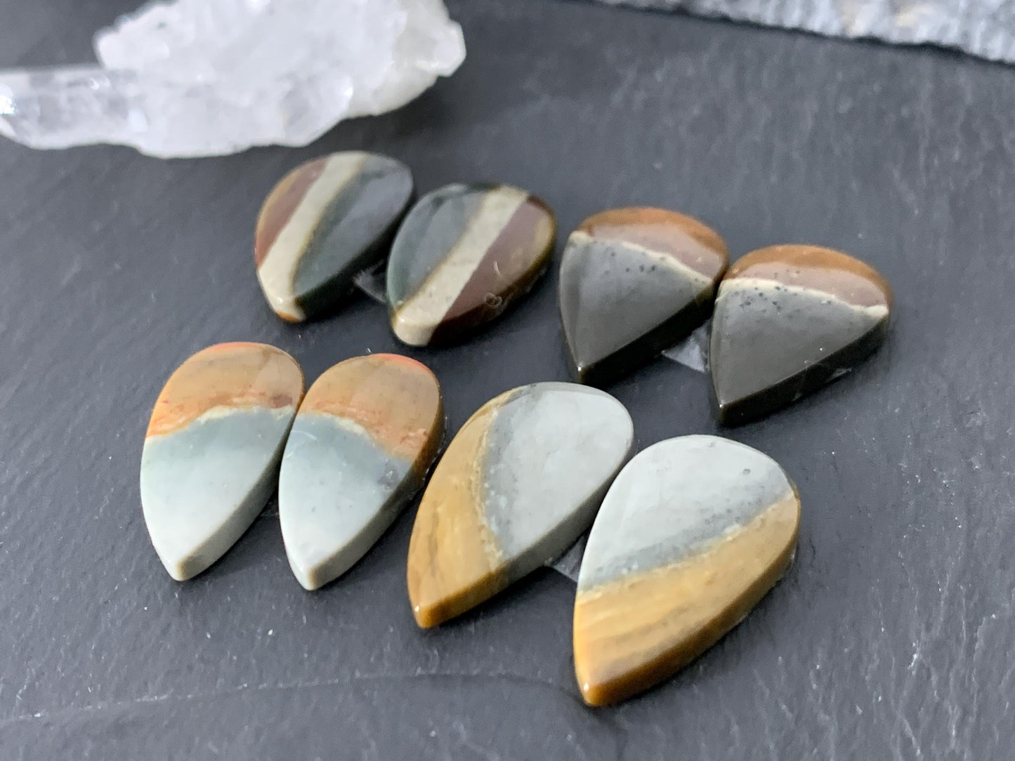 Polychrome Jasper cabochon pair