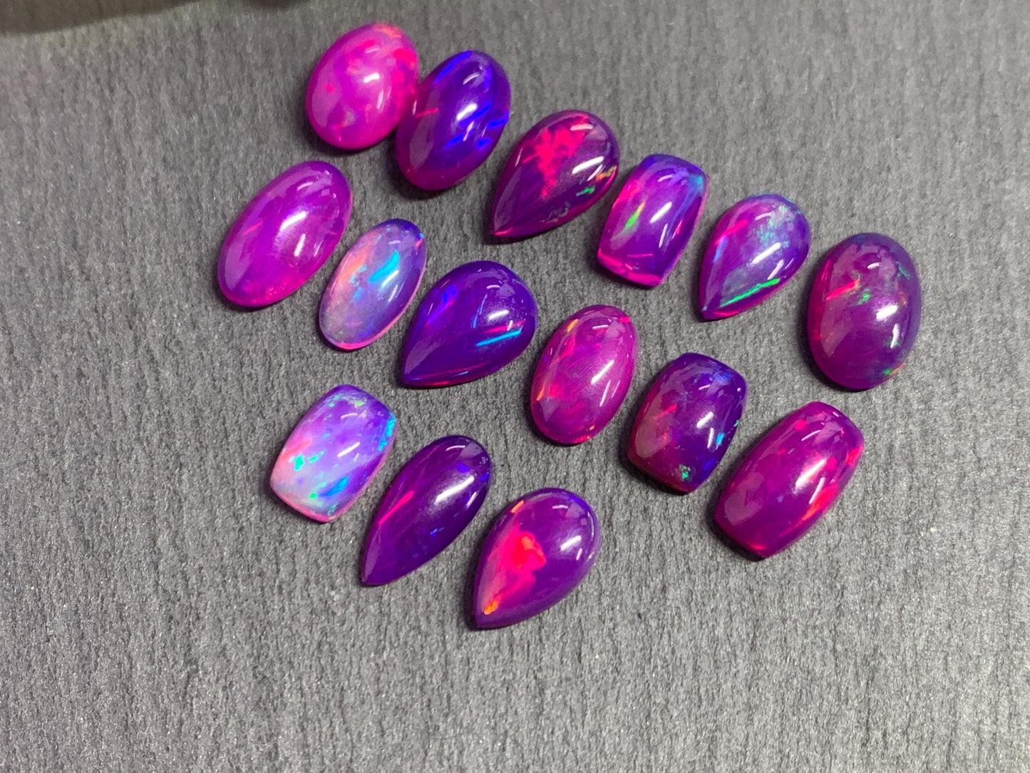 Ethiopian Opal oval, pear, rectangle 10-13mm long cabochon - Natural Opal smoked to purple color