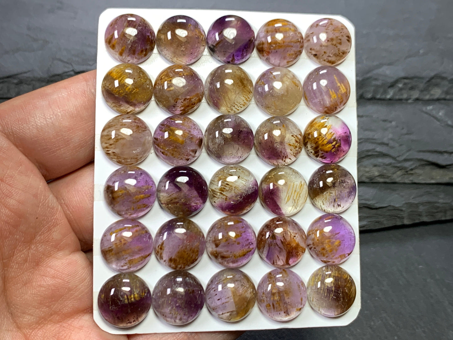 Amethyst Cacoxenite round 12mm Cabochon - Calibrated cabochons