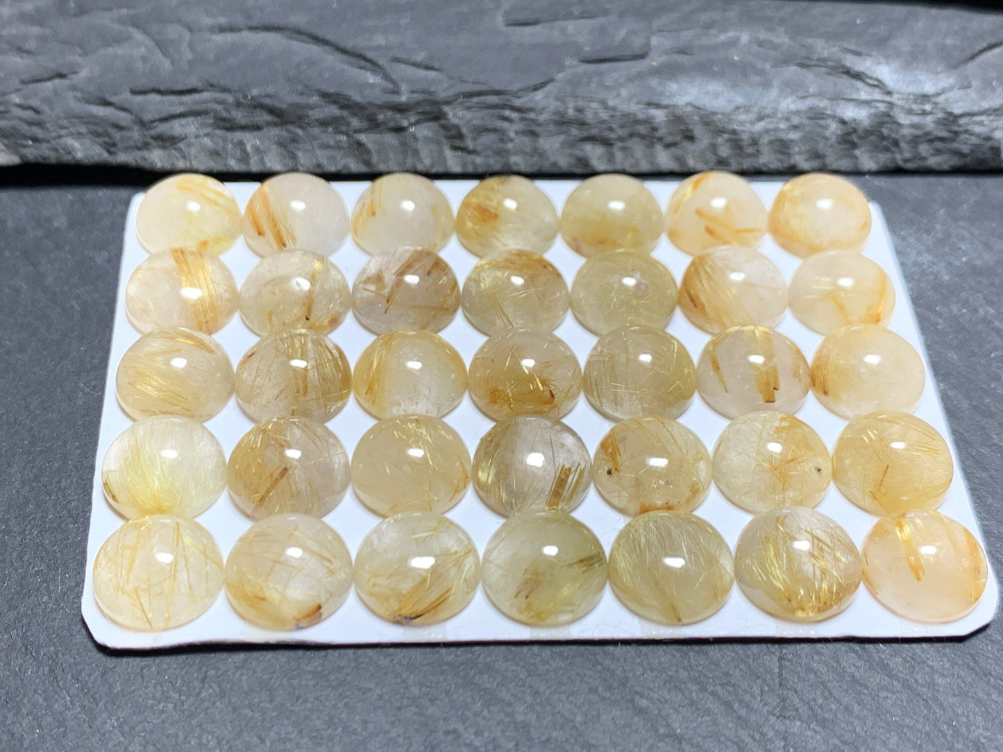 Gold Rutilated Quartz round 10mm cabochon - Calibrated cabochons
