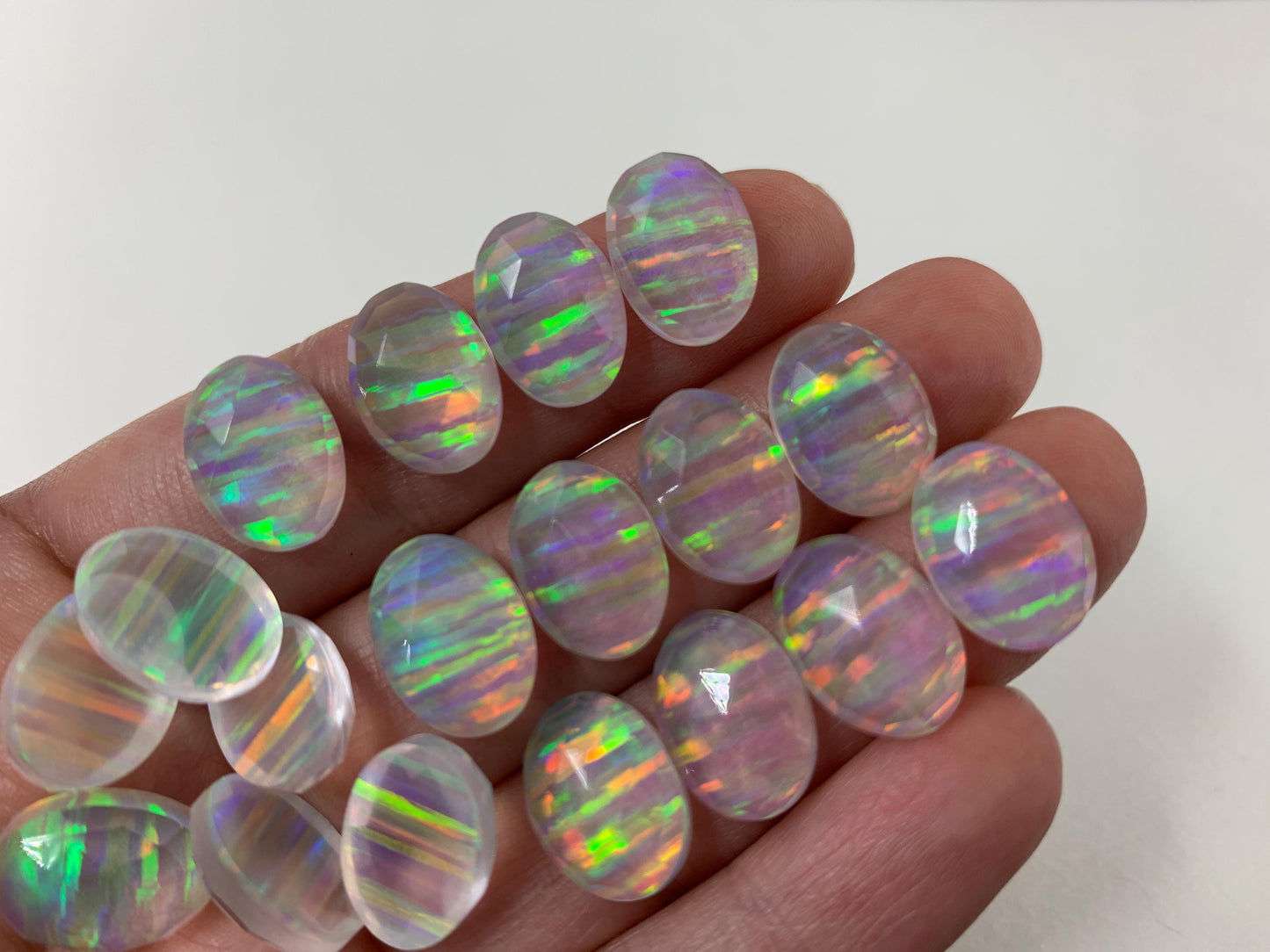 Faceted Aurora Opal Oval 10x14mm Doublet Cabochon – Colorful Synthetic Gemstone