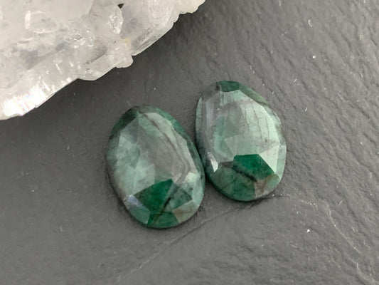 Faceted Emerald Pair 9x13x3.5mm cabochon
