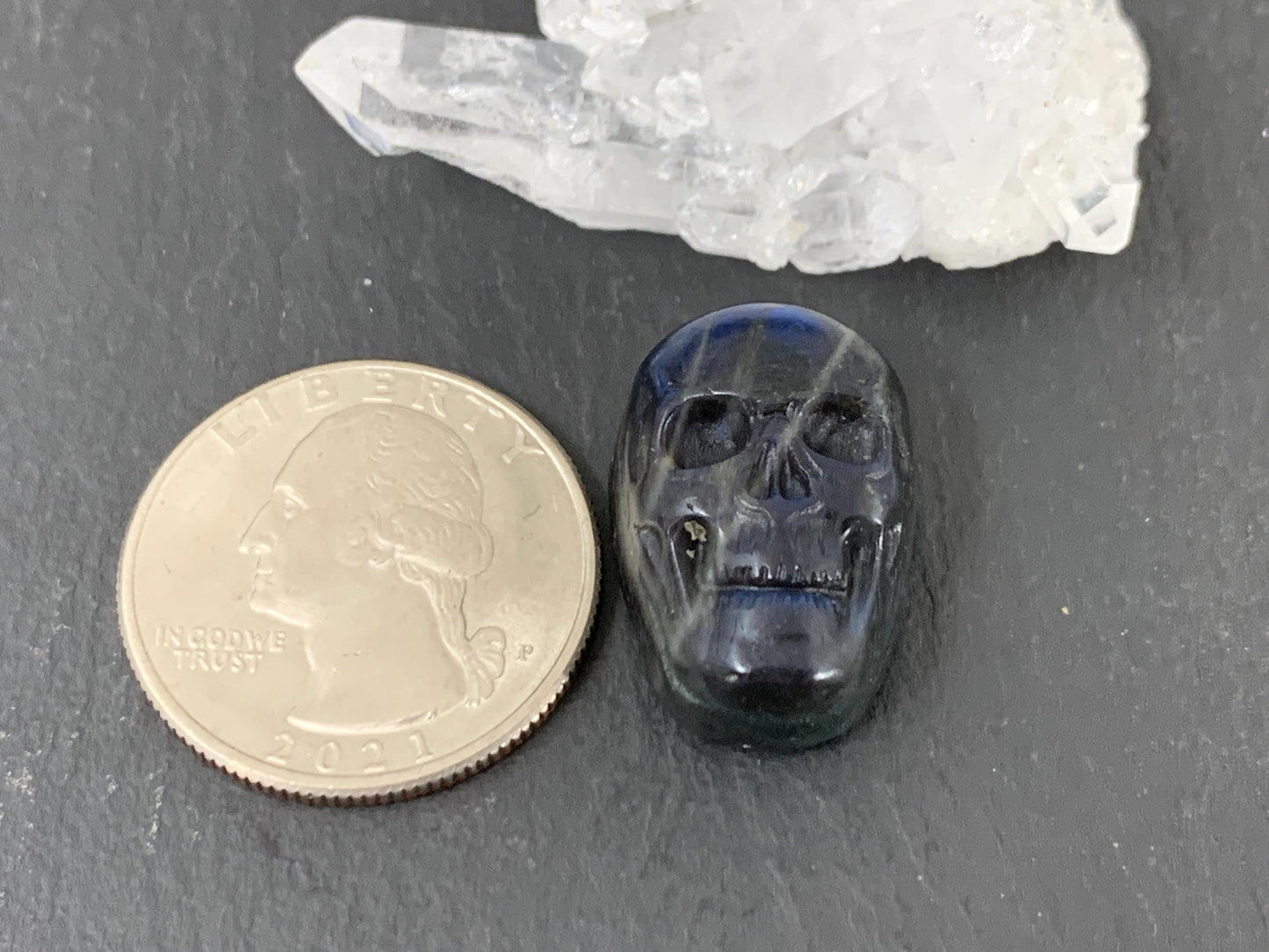Labradorite Skull Cabochon 15x22mm - Natural Green Gemstone Flat Back Carving