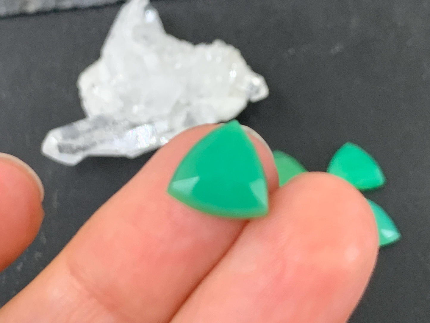 Chrysoprase Triangle Cabochon – 10mm Faceted Top Gem, Natural Green Gemstone