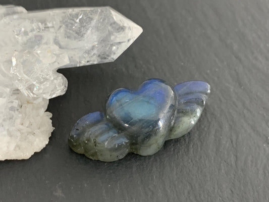 Labradorite Heart with Wings 25x10mm. Hand Carved Gemstone