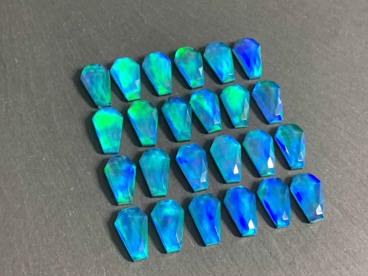 Faceted Aurora Opal coffin 10x16mm cabochon - Doublet cabochon