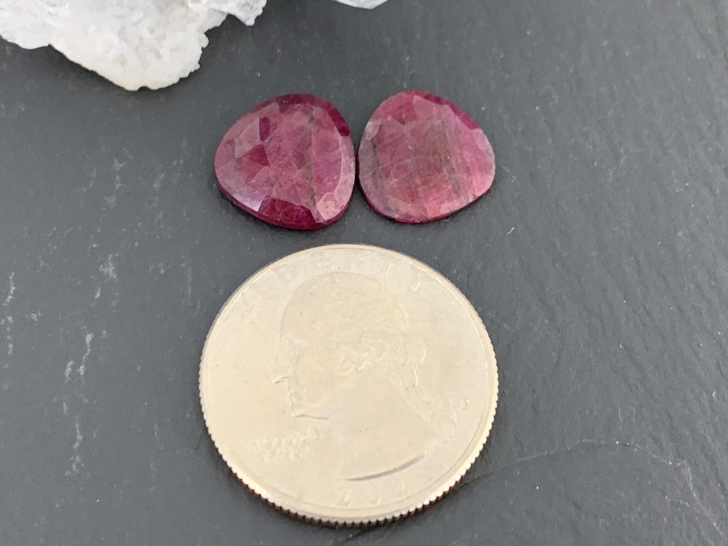 Faceted Ruby pair 12x13x3mm cabochon