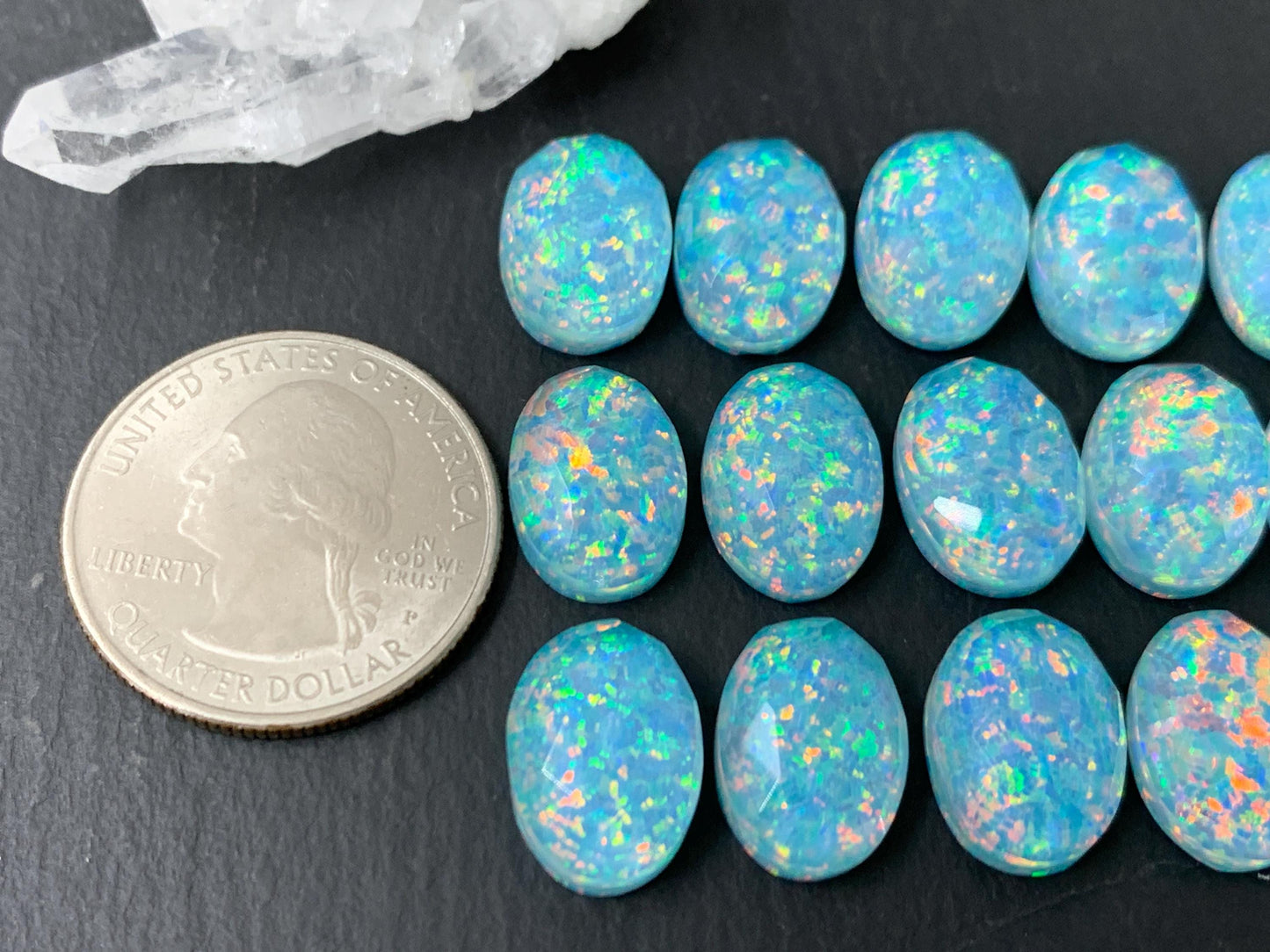 Faceted Aurora Opal oval 10x14mm cabochons - Doublet cabochons