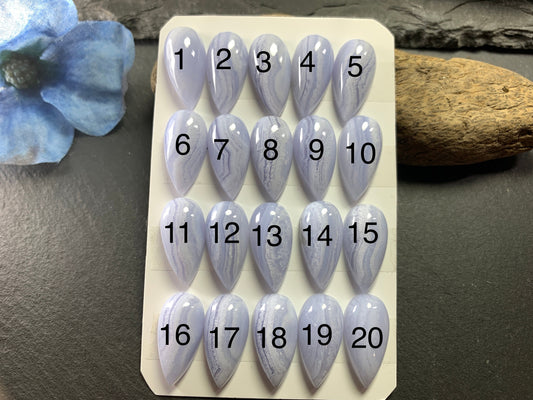 Blue Lace Agate pear 10x20mm Cabochon - Calibrated cabochons
