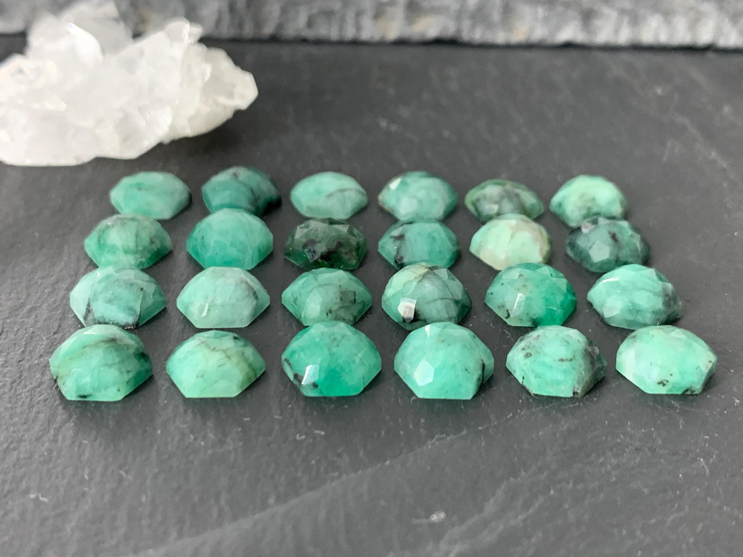 Faceted Emerald hexagon 8mm cabochon