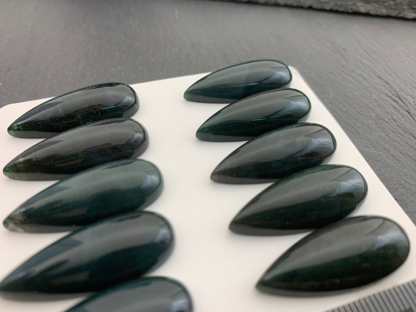 Moss Agate pear 12x30mm cabochon | Calibrated Moss Agate | Natural Moss Agate