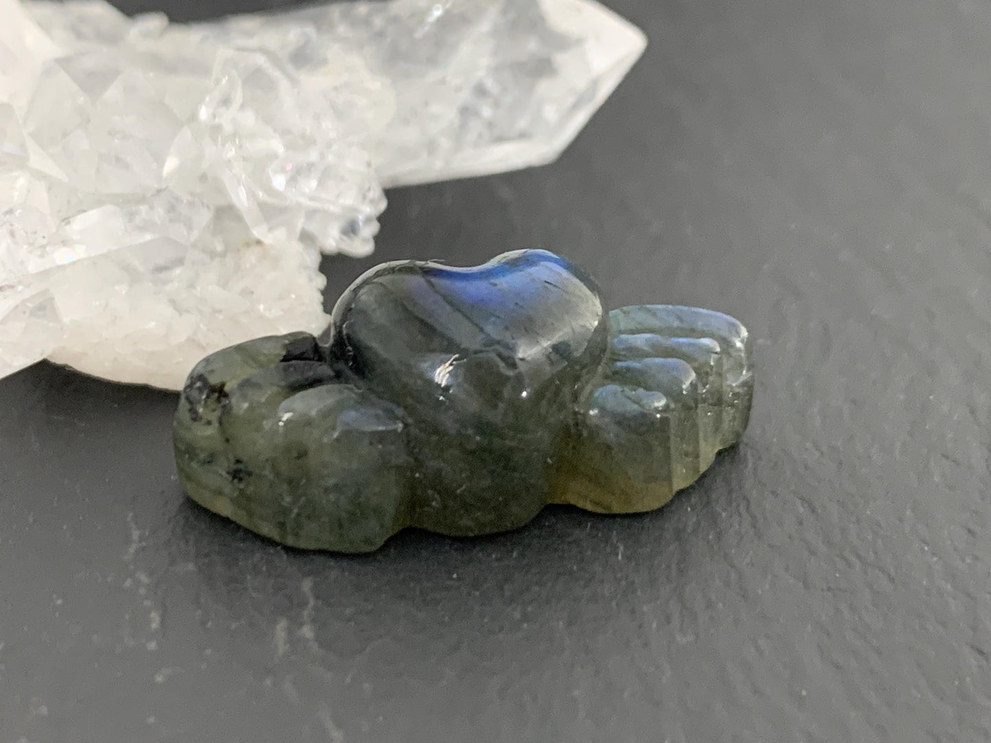 Labradorite Heart with Wings 25x10mm. Hand Carved Gemstone
