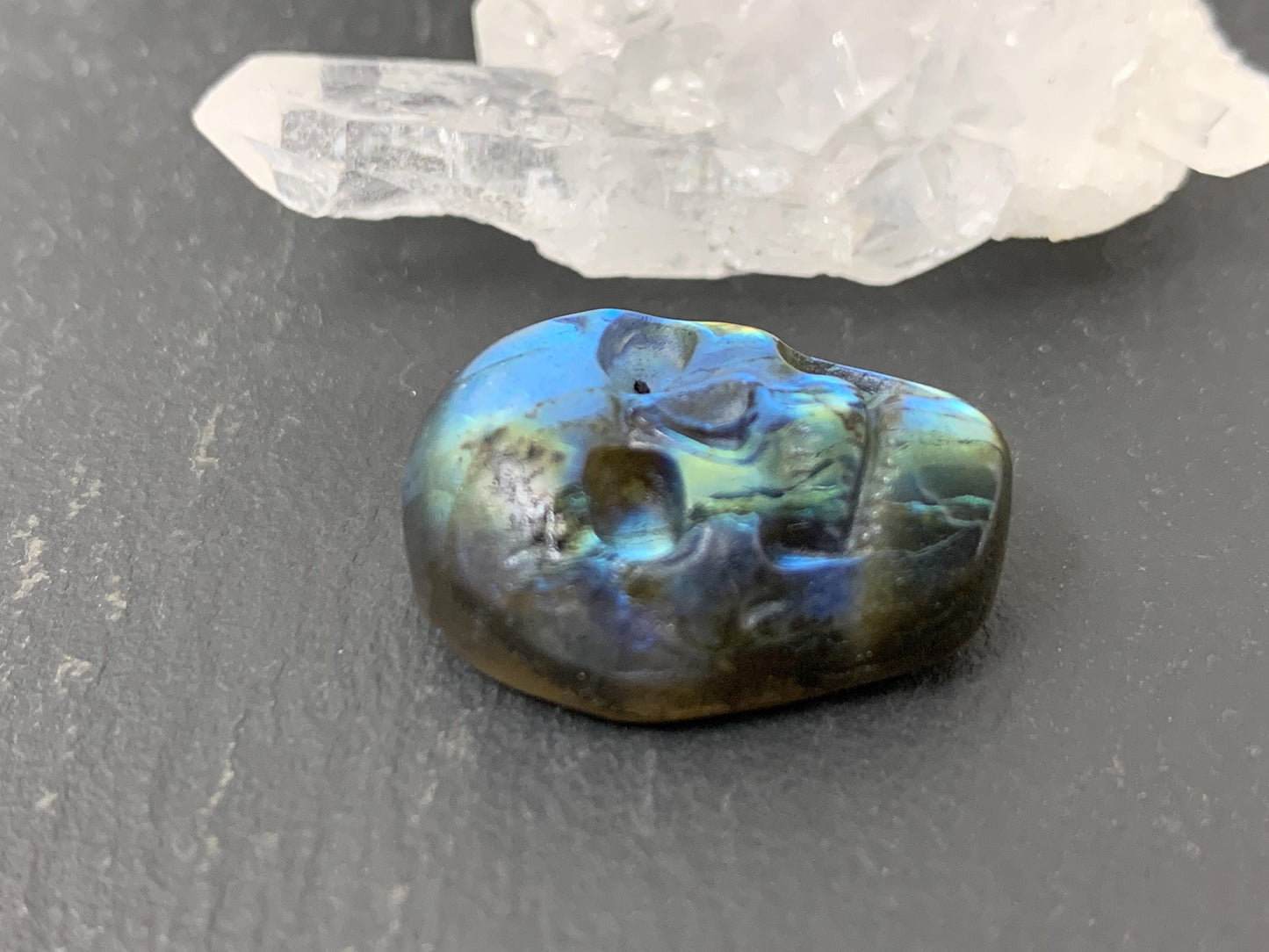 Labradorite Skull Cabochon 15x21mm - Natural Green Stone Flat Back Gem