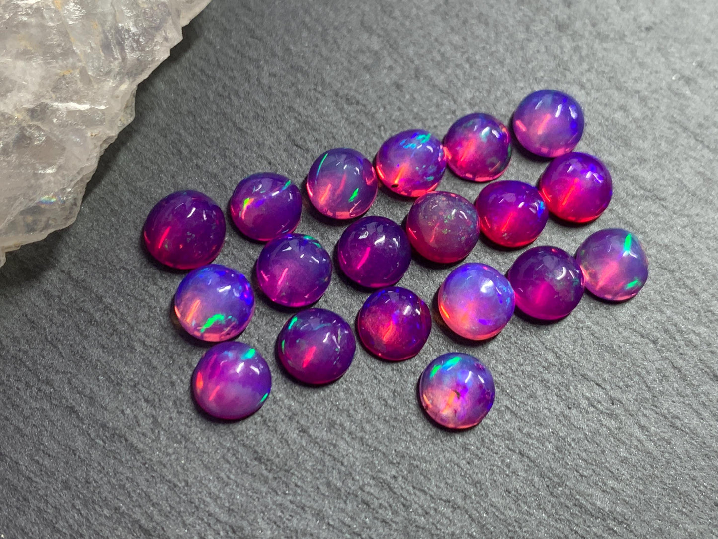 Ethiopian Opal round 6mm cabochon - Natural Opal smoked to purple color