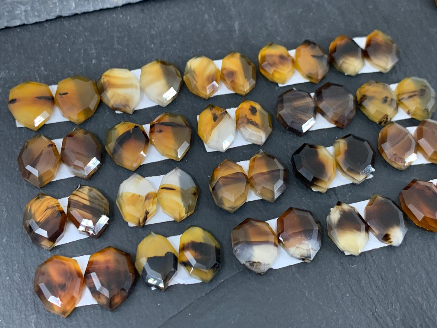 Faceted Montana Agate 14mm long cabochon - Buy by pair