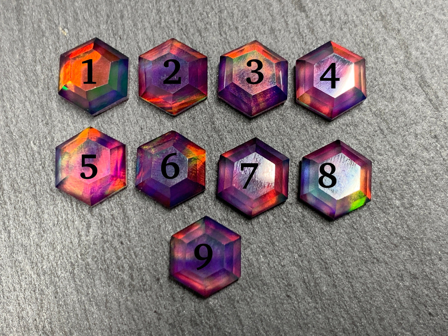 Faceted Aurora Opal hexagon 9mm cabochon - Doublet cabochons